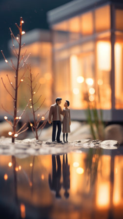 A miniature couple standing in front of a house, AIの素材