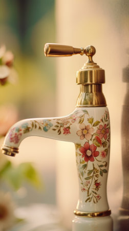 A close up of a decorative faucet with flowers, AIの素材