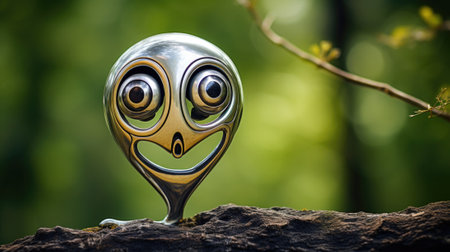 A metal sculpture with a face and eyes, AI. Pareidolia.の素材
