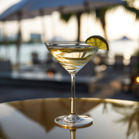 A glass of Martini on a table, AIの素材