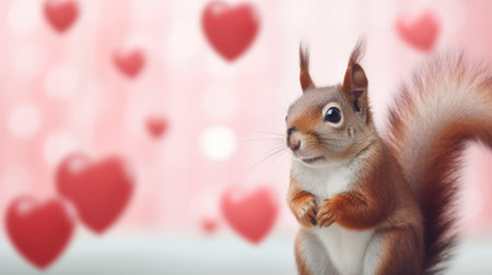 A squirrel is standing in front of hearts, AIの素材