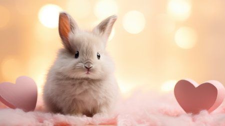 A cute little bunny with hearts around it, AIの素材