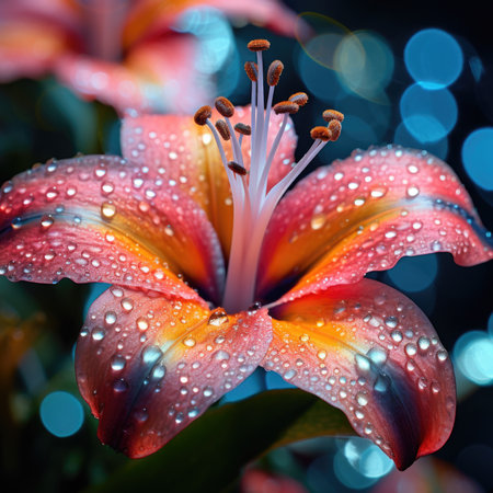 A close up of a flower with water droplets on it, AIの素材