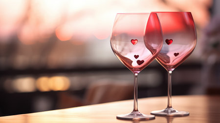 Two wine glasses with hearts on them, AIの素材