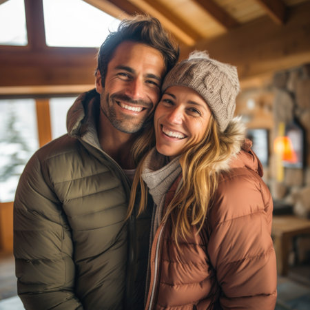 A man and woman in winter clothes smiling, AIの素材