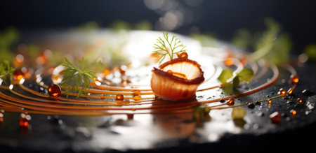 A close up of a dish with orange sauce, AIの素材