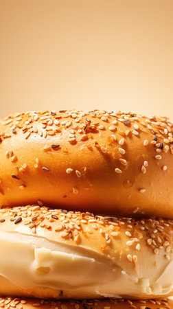 A stack of bagels with cream cheese on top, AIの素材