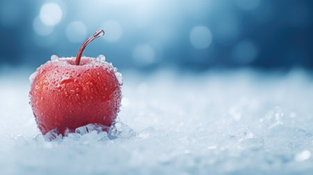 An apple is sitting on top of ice, AIの素材