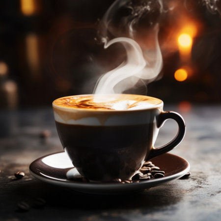 A cup of coffee with steam coming out of it, AIの素材