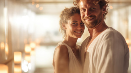 A man and woman are smiling in a hallway, AIの素材