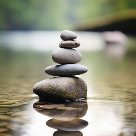 A stack of stones is sitting on top of water, AIの素材