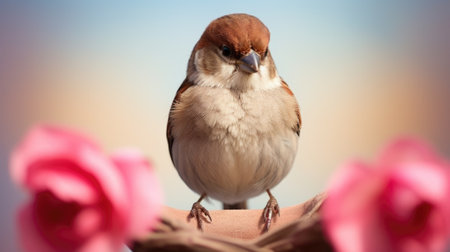 A small bird sitting on top of a flower, AIの素材