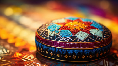 A colorful cap with a decorative design on it, AIの素材