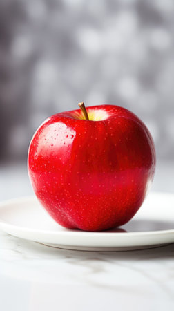 A red apple is sitting on a white plate, AIの素材