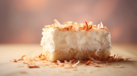 A piece of coconut cake with coconut flakes on top, AIの素材