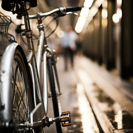 A bicycle is parked on a street, AIの素材