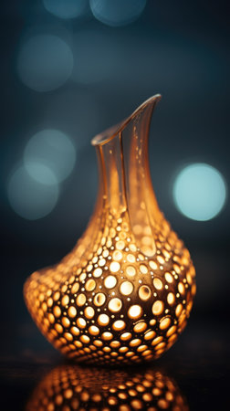 A vase with holes and light in it, AIの素材