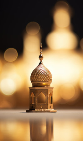 A golden dome with lights on it in front of a blurred background, AIの素材