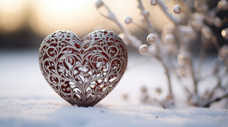 A heart shaped object in the snow, AIの素材