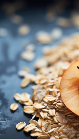An apple and some oats are on a table, AIの素材