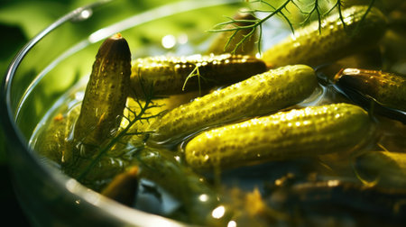 Pickles in a glass bowl with water, AIの素材