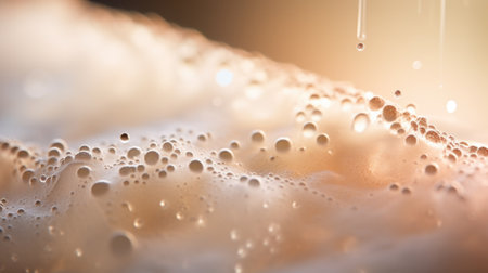 A close up of bubbles in a glass of milk, AIの素材
