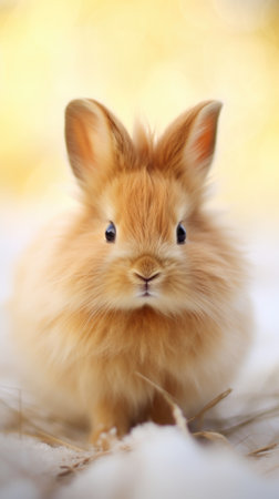 A small brown rabbit sitting in the snow, AIの素材