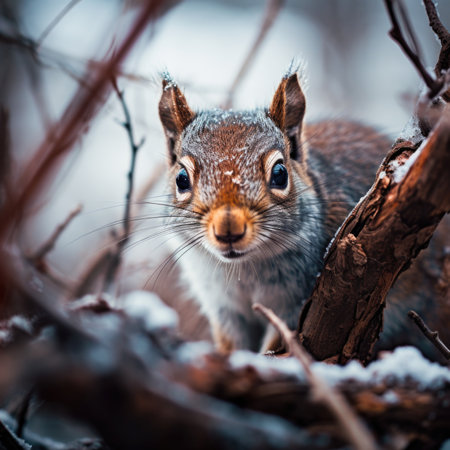 A squirrel is looking at the camera in the snow, AIの素材
