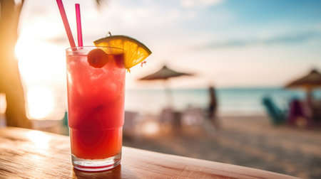 A drink with a cherry on the beach, AIの素材