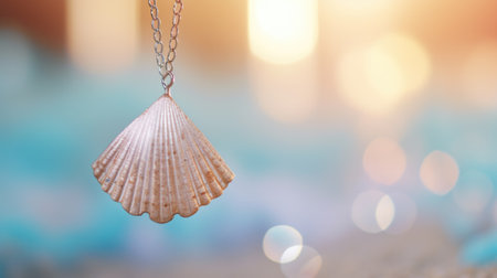 A shell necklace with a chain hanging from it, AIの素材