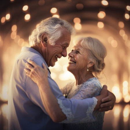 An older couple embracing in front of a lighted tunnel, AIの素材