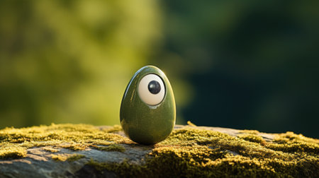 A pareidolia moment with green ball with a large eye sitting on top of a rock, AI. Pareidolia.の素材