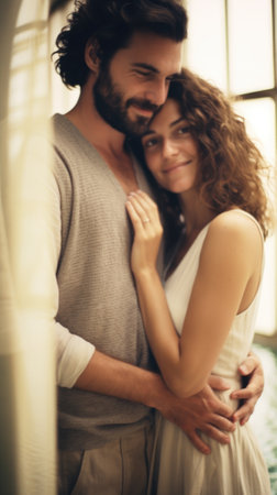 A man and woman hugging in a room, AIの素材