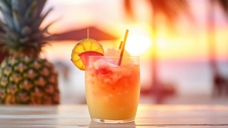 A tropical drink with a pineapple on top of it, AIの素材