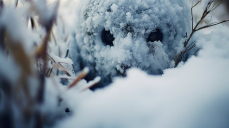 A close up of a snow covered monster face, AIの素材