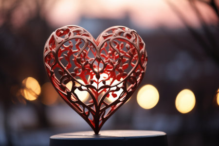 A red heart shaped sculpture on a table, AIの素材