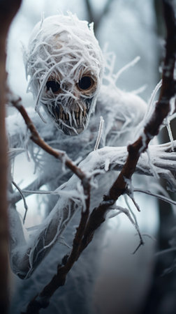 A frozen skeleton monster is covered in ice and snow, AIの素材