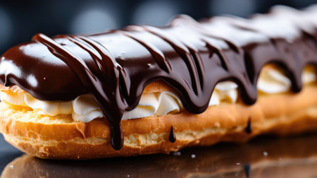 A chocolate covered eclair with whipped cream, AIの素材