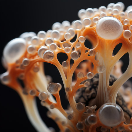 A close up of a mushroom with bubbles on it, AIの素材