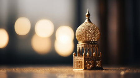 Golden islamic mosque with lights in the background, AIの素材