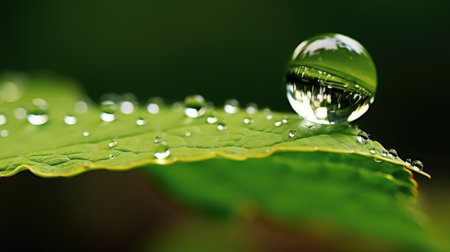 A drop of water is reflected on a leaf, AIの素材