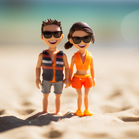 A couple of toy people standing on the beach, AIの素材
