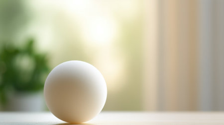 White ping pong ball on table with blurred background, AIの素材