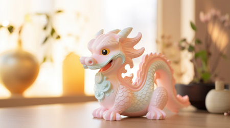 A pink dragon figurine on a table, AIの素材