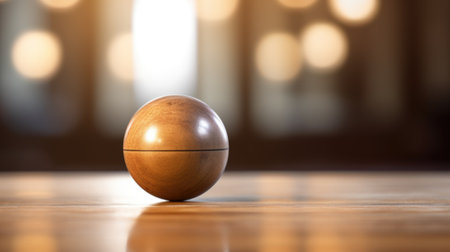 A wooden egg on a table with a light behind it, AIの素材