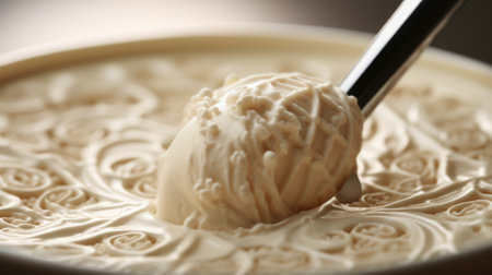 A spoon is scooping out a bowl of ice cream, AIの素材