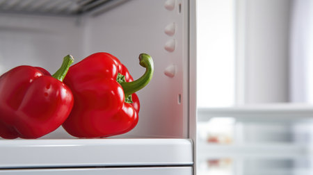 Two red peppers are sitting in an open refrigerator, AIの素材