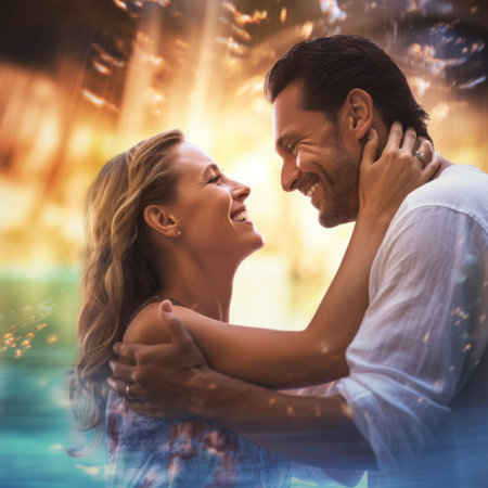The couple is embracing in the water, AIの素材