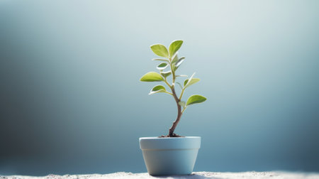 Small plant in a pot on a blue background, AIの素材