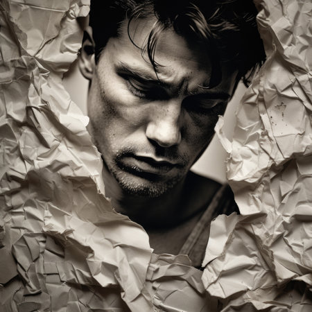 A man looks through a hole in a piece of paper, AIの素材